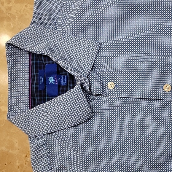 EGARA Slim Fit Non-Iron Blue & white micro check Long-sleeved Button-down Shirt, - Picture 3 of 11